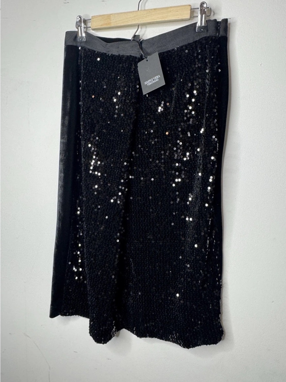 NWT SIMPLY VERA WANG Black Sequin Front velvet Velour Pencil Skirt Womens XXL - Picture 3 of 8